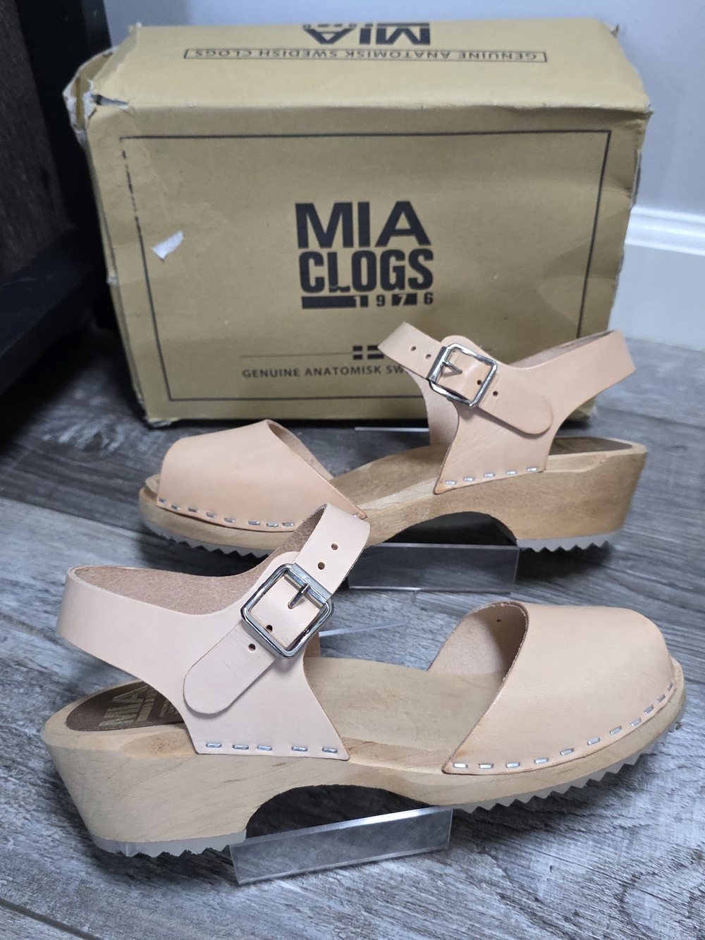 MIA Sweden Handcrafted Anja Leather Peep Toe Clog Slingback Sandals Sz 7 *NWB